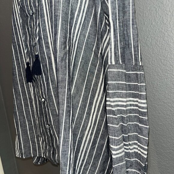 LANE BRYANT Long Balloon Sleeve Peasant Blouse - Linen Blend -Black & White - 26 - Picture 4 of 13